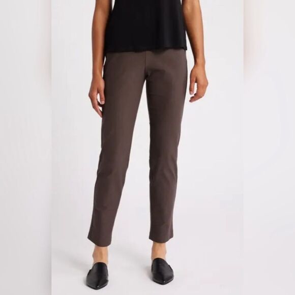 Eileen Fisher Crepe Viscose Stretch Pull-On Pant - Brown - Picture 1 of 8